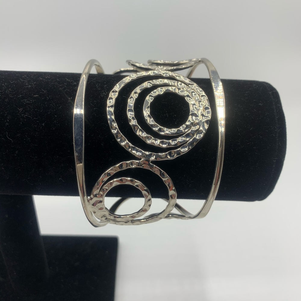 Statement Hammered Silver Metal Cuff Bracelet - image 1